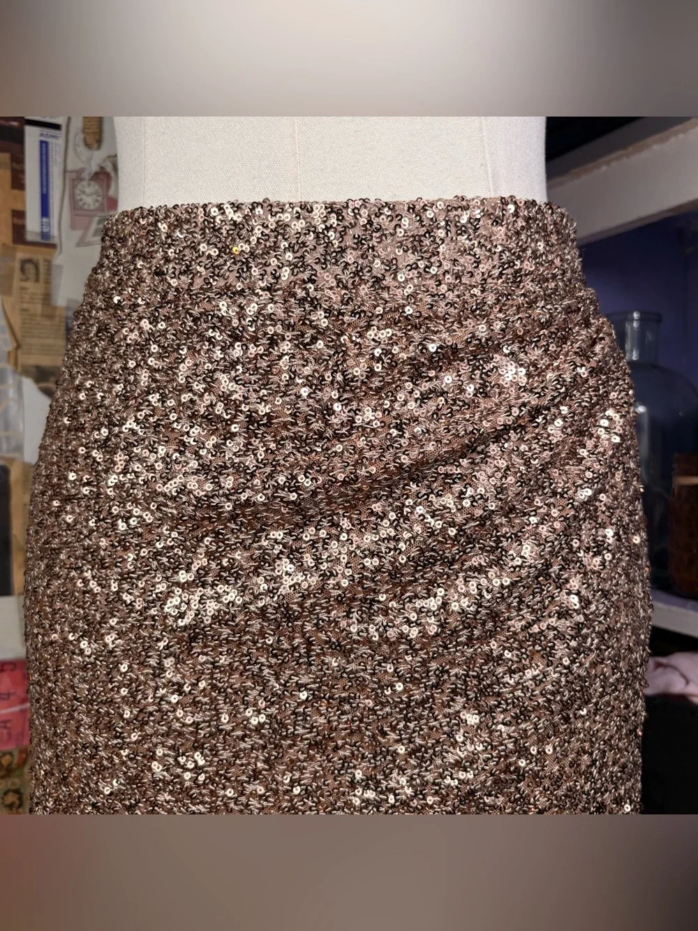 Rose Gold Sequin Mini Skirt